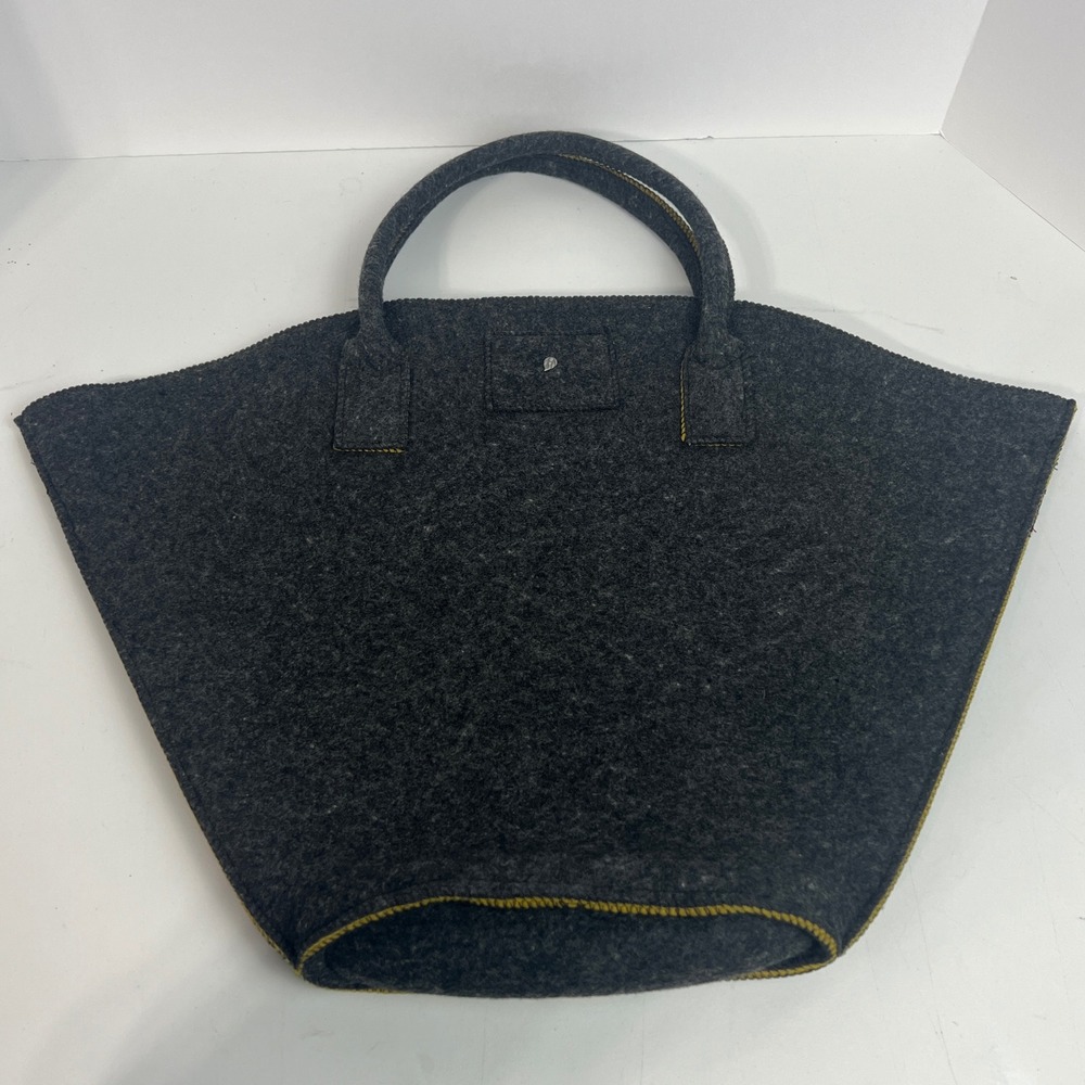 Helen Kaminski Sydney Australia Felted Wool Tote Bag Charcoal Grey Mustard inter - Picture 2 of 11